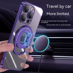 Iphone15 Pull Rod Magnetic Suction Phone Case Electroplating 14 Invisible Bracket 13ProMax Transparent Soft Cover - Show Gadgets