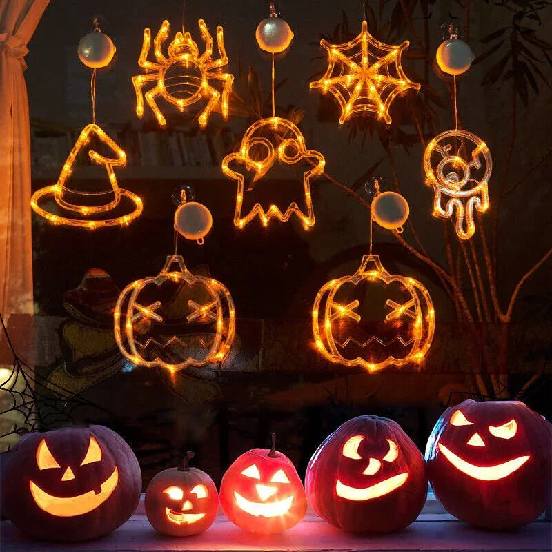 Halloween Window Hanging LED Lights Spider Pumpkin Hanging Ghost Horror Atmosphere Lights Holiday Party Decorative Lights Home Decor - Show Gadgets
