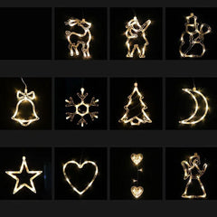 Christmas LED Suction Cup Chandelier Lights – Santa Claus, Elk & Snowman Window Decorations - Show Gadgets