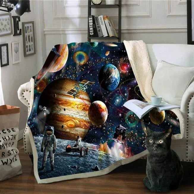 BeddingOutlet Sloth Sherpa Fleece Blanket – Cartoon Animal Plush Throw with Planet & Star Universe Design - Show Gadgets