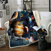 BeddingOutlet Sloth Sherpa Fleece Blanket – Cartoon Animal Plush Throw with Planet & Star Universe Design - Show Gadgets