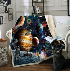 BeddingOutlet Sloth Sherpa Fleece Blanket – Cartoon Animal Plush Throw with Planet & Star Universe Design - Show Gadgets