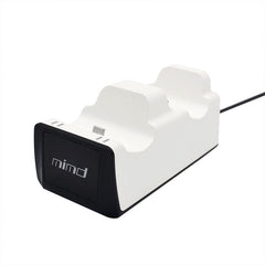 White gaming console stand with black base and 'mimd' branding on a white background