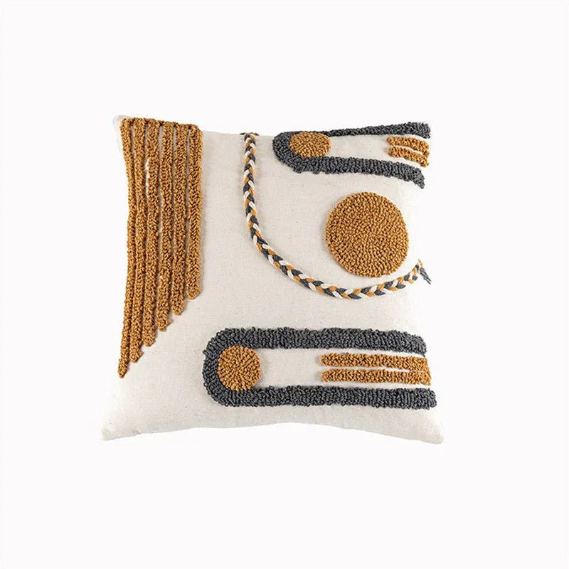 Indian Hand - tufted Cushion Cover, Ethnic Style Braid Loop Velvet Throw Pillow - Show Gadgets