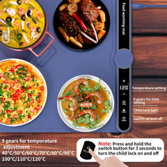 Foldable Heating Plate Mat Portable Keep Food Warm Electric Warming Mat For 8 Dishes With Time Setting - Show Gadgets