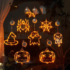 Halloween Window Hanging LED Lights Spider Pumpkin Hanging Ghost Horror Atmosphere Lights Holiday Party Decorative Lights Home Decor - Show Gadgets