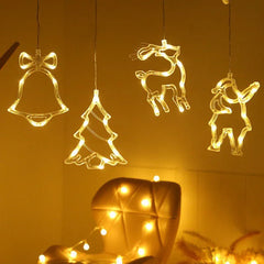 Christmas LED Suction Cup Chandelier Lights – Santa Claus, Elk & Snowman Window Decorations - Show Gadgets