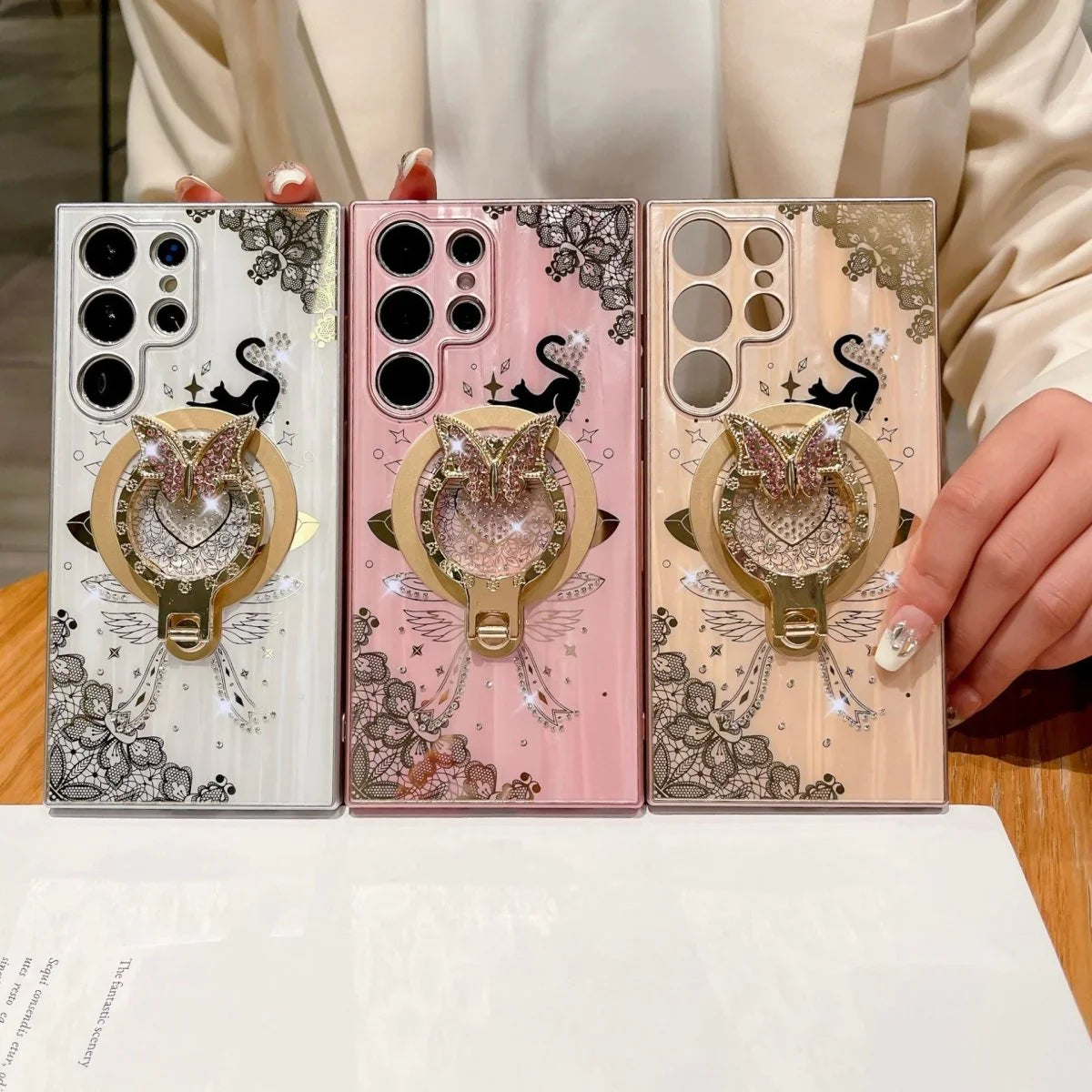 Minimally Designed Diamond Encrusted Butterfly Stand Phone Case - Show Gadgets
