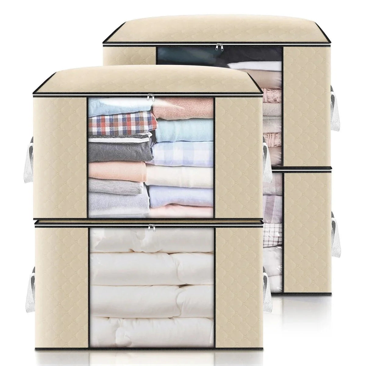 4PCS Clothes Organiser With Zip Underbed Wardrobe Cube Closet Box Organiser - Show Gadgets