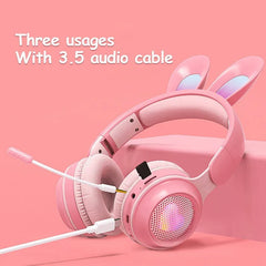 Rabbit Ear Headphones Wireless Luminous Extendable Wheat Headphones - Show Gadgets