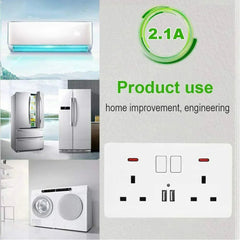 Double Wall Plug Socket 2 Gang 13A W 2 Charger USB Outlets Flat UK - Show Gadgets