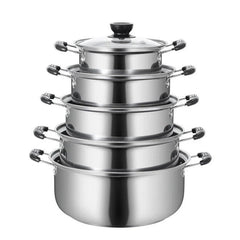 5PCS Stainless Steel Saucepan Induction Cooking Pot Cooker Cookware Kitchen - Show Gadgets