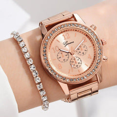 Women's Three - eye Quartz Diamond - embedded Watch - Show Gadgets