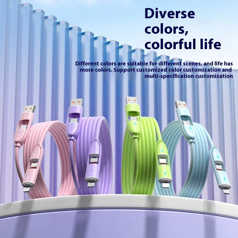 Four-in-one Silicone Fast Charge Data Cable - Show Gadgets