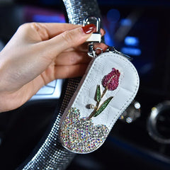 Car Key Case With Diamonds And Roses Cute Female Creative Personality Fashion Car Key Protection Cover - Show Gadgets