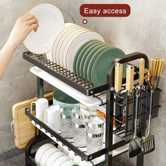 3 Tier Dish Drainer Rack With Drip Tray Cutlery Holder Plate Rack Kitchen Sink - Show Gadgets