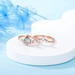 2pcs Fashion Rings Natural Green Moss Stone Agate Ring For Women Personalized Jewelry - Show Gadgets