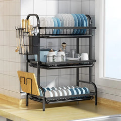 3 Tier Dish Drainer Rack With Drip Tray Cutlery Holder Plate Rack Kitchen Sink - Show Gadgets