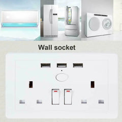 Double Wall Plug Socket 2 Gang 13A W 2 Charger USB Outlets Flat UK - Show Gadgets