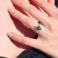2pcs Fashion Rings Natural Green Moss Stone Agate Ring For Women Personalized Jewelry - Show Gadgets