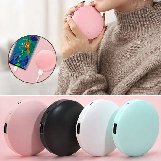 Compact Mini USB hand warmer power bank with liquid lithium ion battery and plastic shell