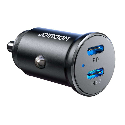 JOYROOM Mini 30W Dual Type-C Ports aluminum alloy car charger with PD fast charging