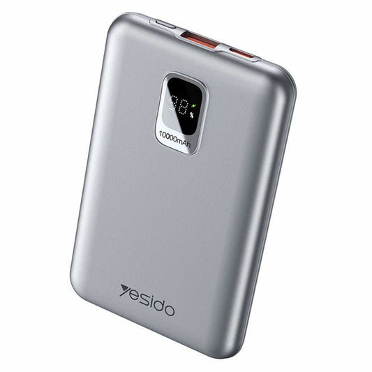 YESIDO YP46 10000mAh power bank with digital display and PD 20W charging ports in grey color