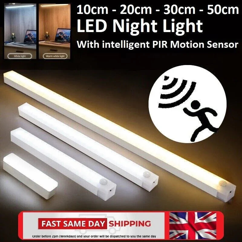 Strip Light LED PIR Motion Sensor USB Rechargeable Magnetic Cabinet Closet Lamp - Show Gadgets