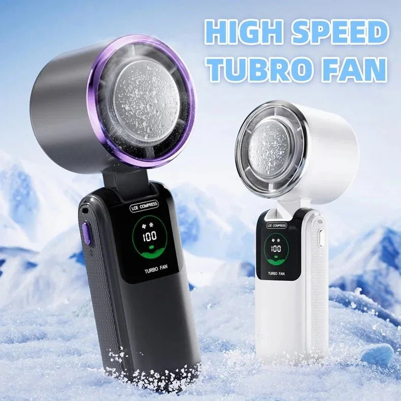 New Ice Pack High - Speed Handheld Eletirc Fan Speed Adjustable Folding Mini Fan Portable Outdoor Hanging Neck Small Fan - Show Gadgets