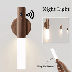 Auto LED USB Magnetic Wood Wireless Night Light Corridors Porch Lights PIR Motion Sensor Wall Light Cabinet Lamp - Show Gadgets