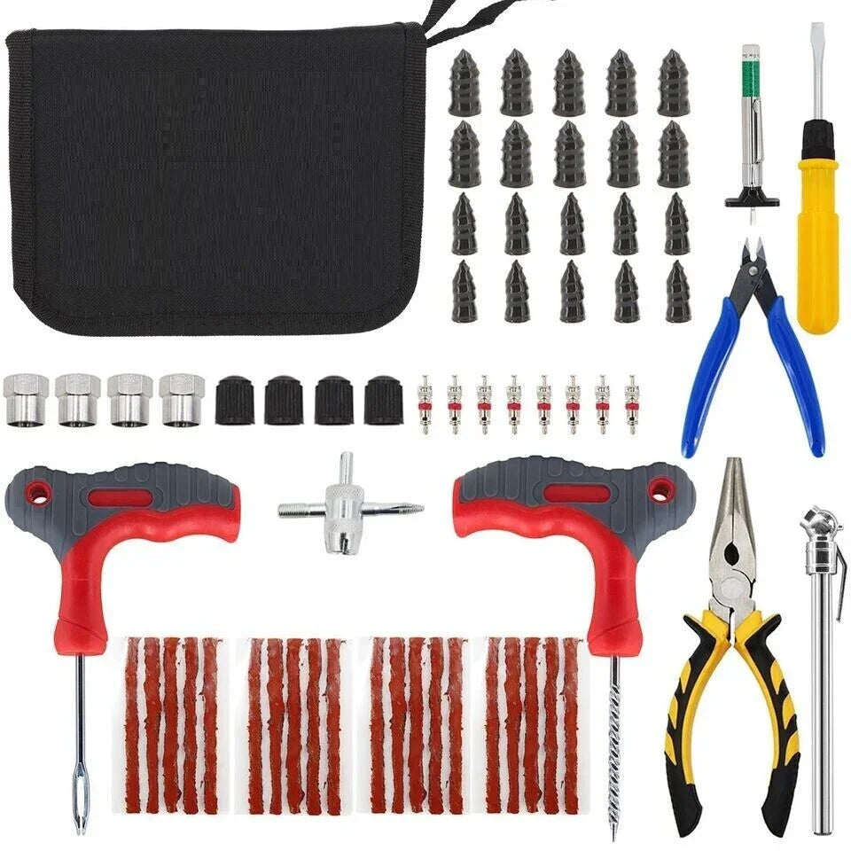 65PCS TYRE PUNCTURE REPAIR TOOL KIT MOTORCYCLE CAR VAN EMERGENCY TUBELESS TIRE - Show Gadgets