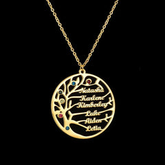 Personalized Stainless Steel Golden Tree of Life Custom Name Necklace - Show Gadgets