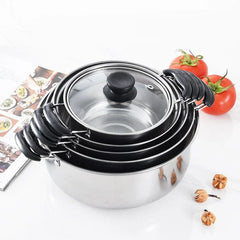 5PCS Stainless Steel Saucepan Induction Cooking Pot Cooker Cookware Kitchen - Show Gadgets