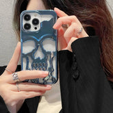 Luxury Plating 3D Skull Phone Case For I - Phone 14 Pro Max 13 12 11 Plus Breathable Glossy Hollow Out Gold Metallic Paint - Show Gadgets