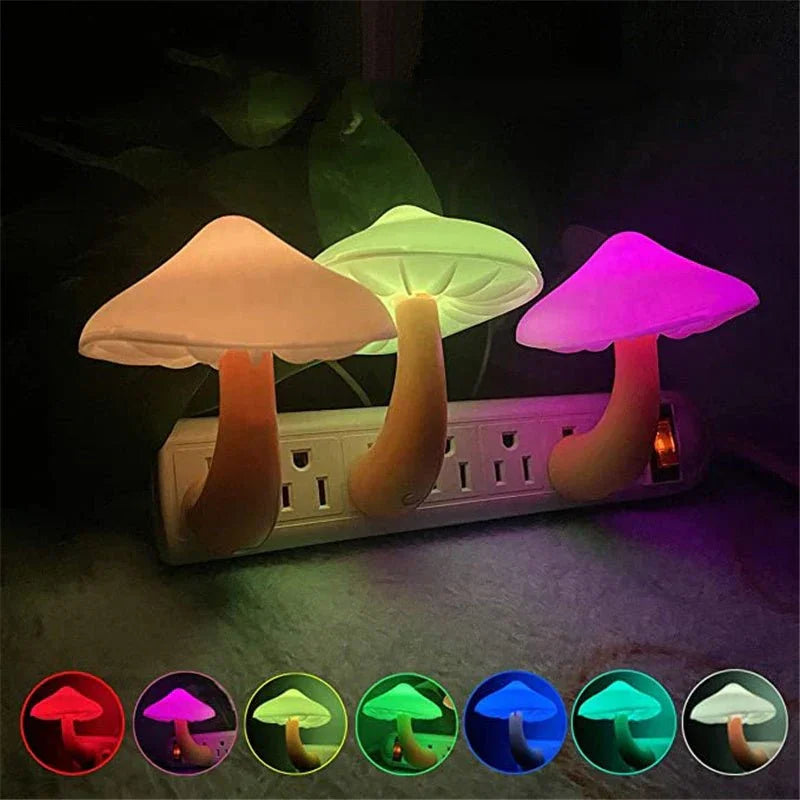 LED Night Light Mushroom Wall Socket Lamp EU US Plug Warm White Light - control Sensor Bedroom Light Home Decoration - Show Gadgets