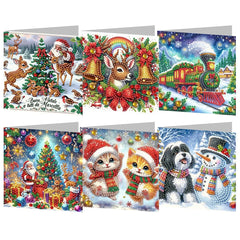Christmas Holiday Diamond Painted Spot Drill Greeting Cards – Set of 6 Unique Styles - Show Gadgets