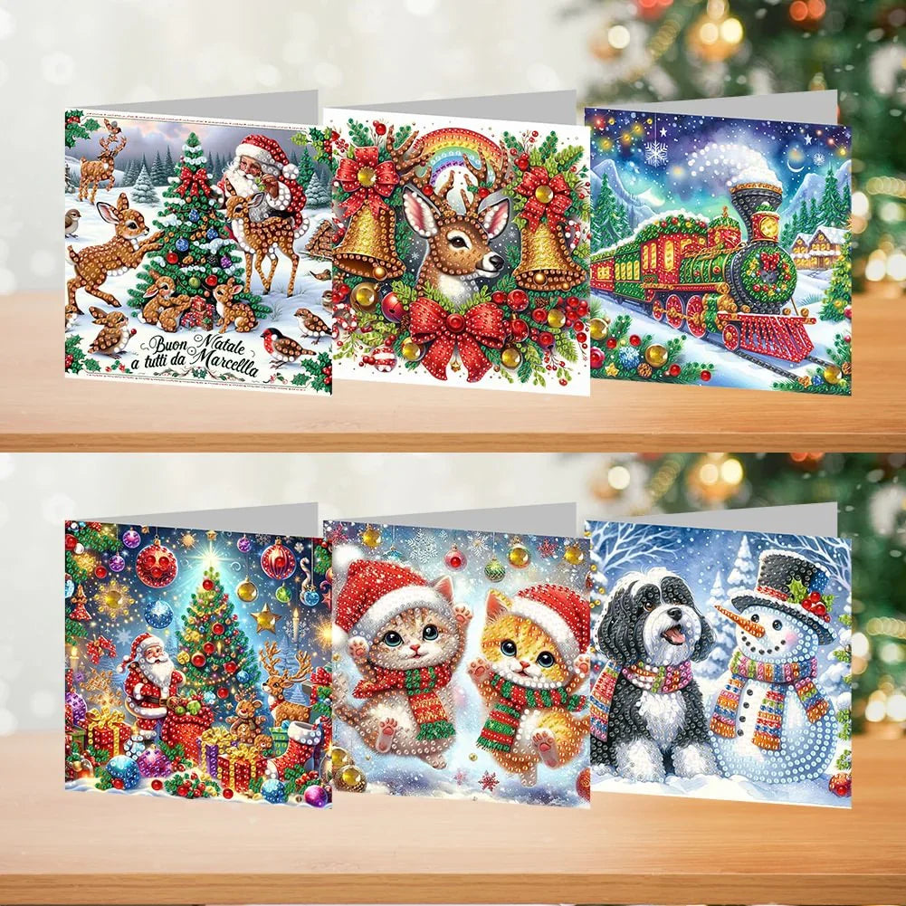 Christmas Holiday Diamond Painted Spot Drill Greeting Cards – Set of 6 Unique Styles - Show Gadgets