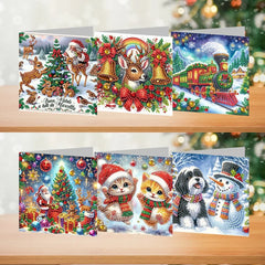Christmas Holiday Diamond Painted Spot Drill Greeting Cards – Set of 6 Unique Styles - Show Gadgets
