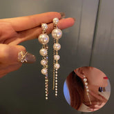 Temperament Pearl Tassel Long Earrings With 925 Silver Needle Fashion Luxury Personalized Earrings For Women - Show Gadgets