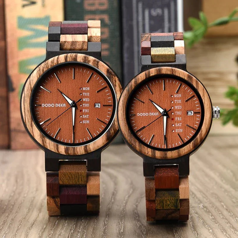 Wood Couple's European And American Style Calendar Watch - Show Gadgets