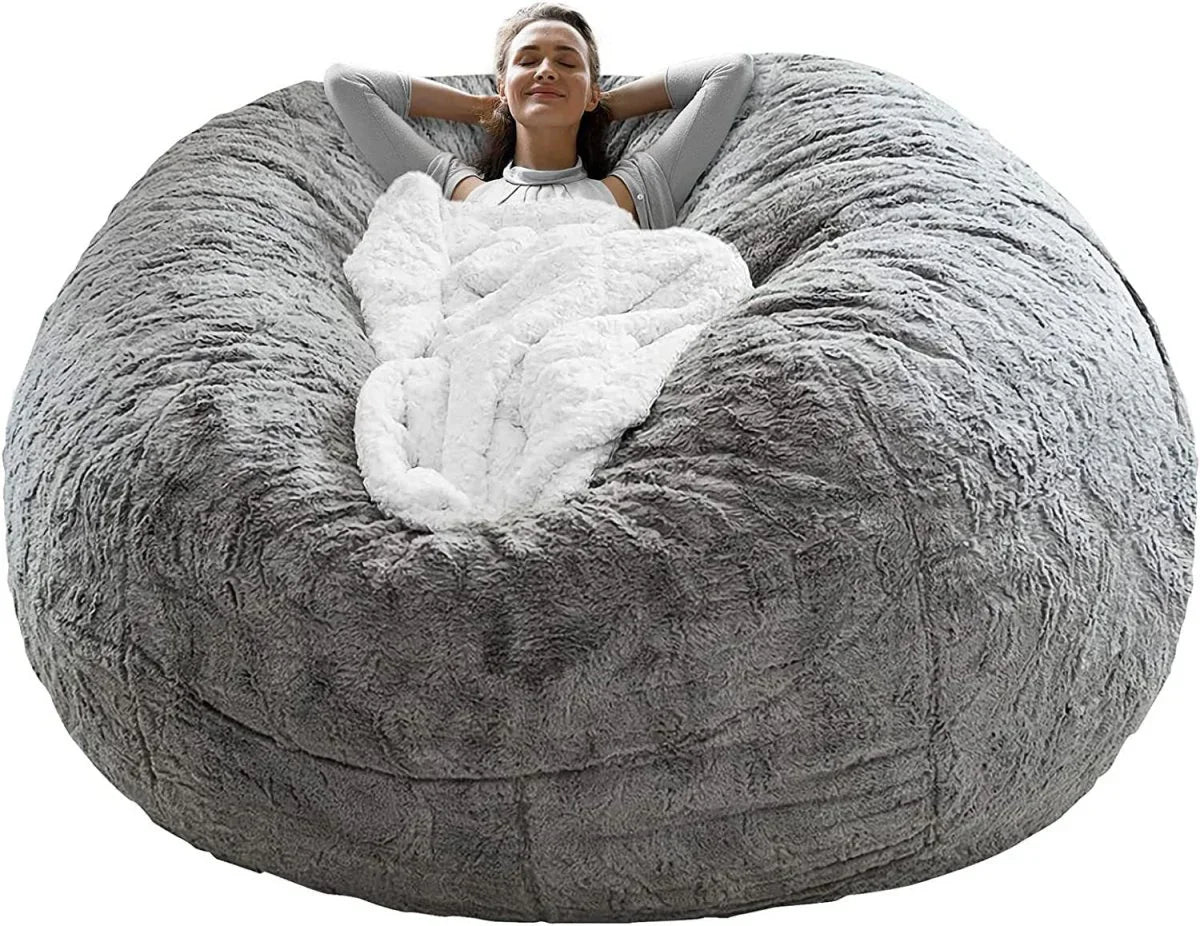 Bean Bag Chair Coverit Was Only A Cover, Not A Full Bean Bag Chair Cushion, Big Round Soft Fluffy PV Velvet Sofa Bed Cover, Living Room Furniture, Lazy Sofa Bed Cover,6ft Light Grey - Show Gadgets