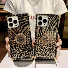 Square Fashion Leopard Print Classic Feather Phone Case - Show Gadgets