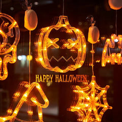 Halloween Window Hanging LED Lights Spider Pumpkin Hanging Ghost Horror Atmosphere Lights Holiday Party Decorative Lights Home Decor - Show Gadgets