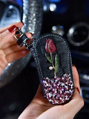 Car Key Case With Diamonds And Roses Cute Female Creative Personality Fashion Car Key Protection Cover - Show Gadgets