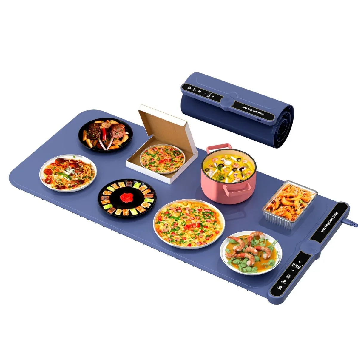Foldable Heating Plate Mat Portable Keep Food Warm Electric Warming Mat For 8 Dishes With Time Setting - Show Gadgets