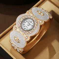 Oval Diamond Decoration Bangle Flower And Leaf Diamond Women's Quartz Watch