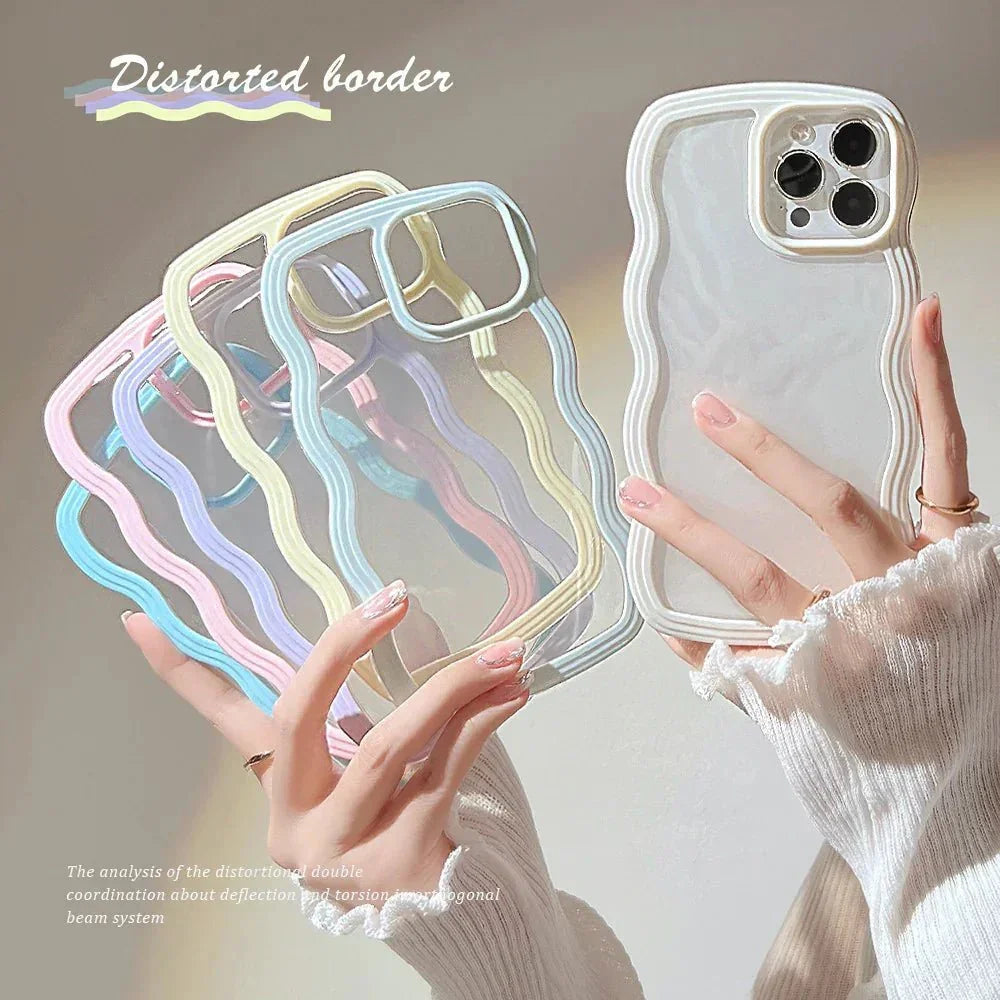 Wave Border Mobile Phone Case Solid Color Simple Candy Color - Show Gadgets