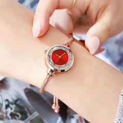 Women's Thin Strap Bracelet Watch Rhinestone Quicksand Small Dial Bracelet Watch Retractable Adjustable Watch - Show Gadgets