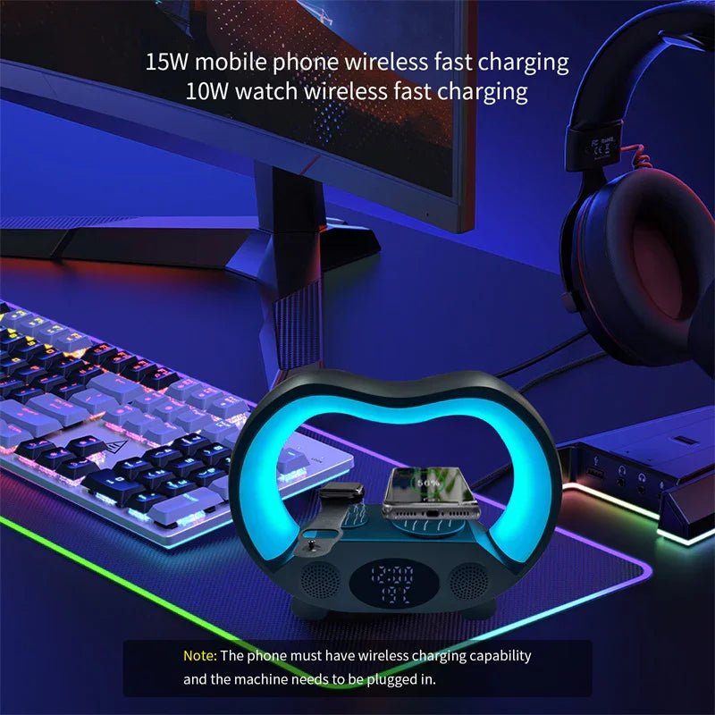 2024 New 6 In 1 Smart Remote Control Bluetooth - compatible Ambience Intelligent LED Table Lamp Multi - function Wireless Charger Night Light Bluetooth - compatible Speaker - Show Gadgets