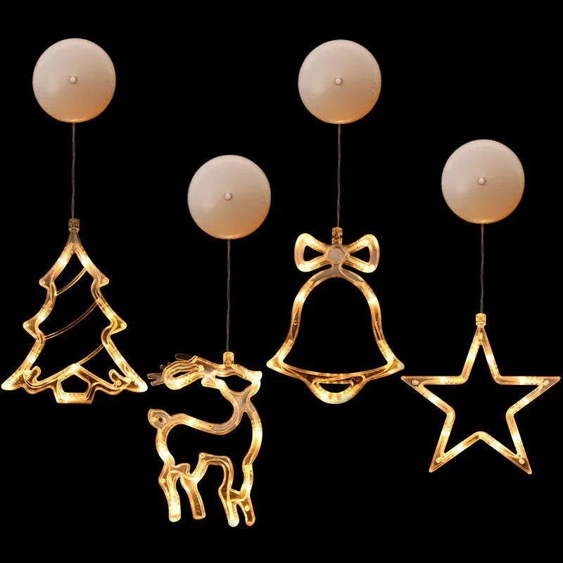 Christmas LED Suction Cup Chandelier Lights – Santa Claus, Elk & Snowman Window Decorations - Show Gadgets